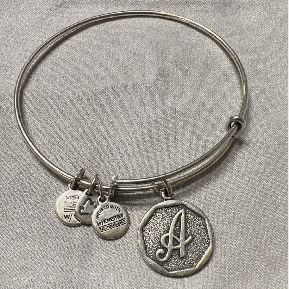 Alex And Ani "A" Initial Charm Silver Finish Bangle Bracelet